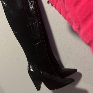 Black Thigh High Patent Leather Boots